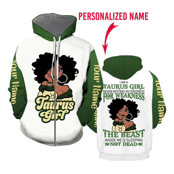 Taurus Girl Custom Name Zip Up Hoodie For Men & Women