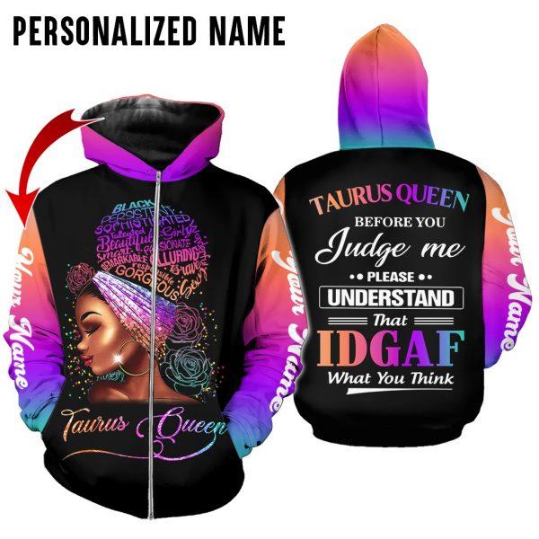 Taurus Girl Custom Name Zip Up Hoodie For Men & Women