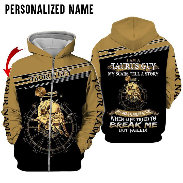 Taurus Guy Custom Name Zip Up Hoodie For Men & Women