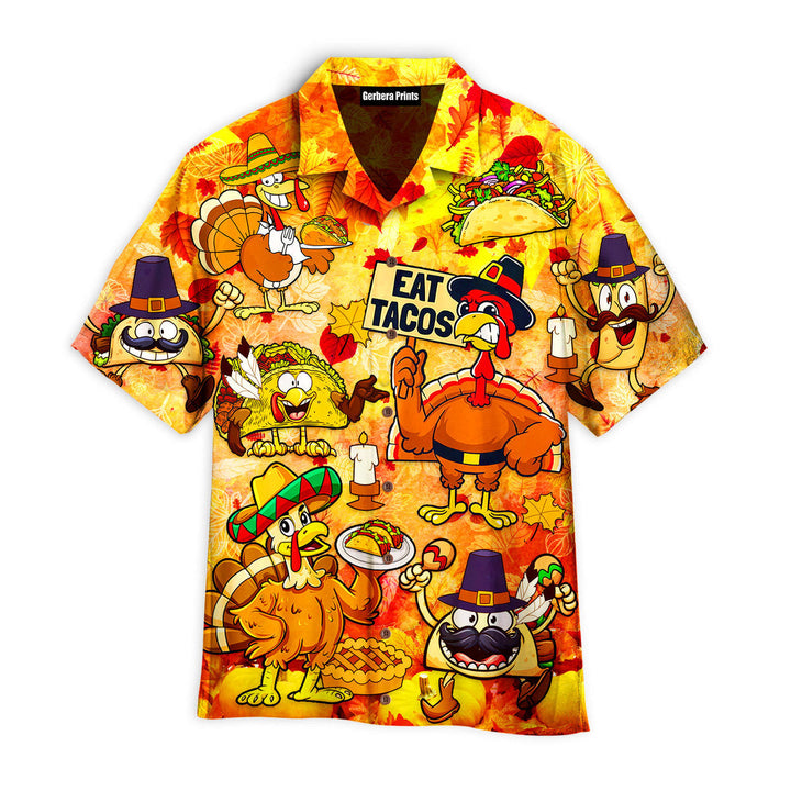 Thanksgiving Turkey Eat Tacos Aloha Hawaiian Shirts For Men & For Women | WT9205-Colorful-Gerbera Prints.