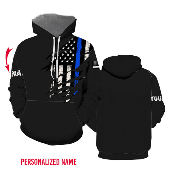 Thin Blue Line Apparel US Law Enforcement Custom Name Hoodie For Men & Women