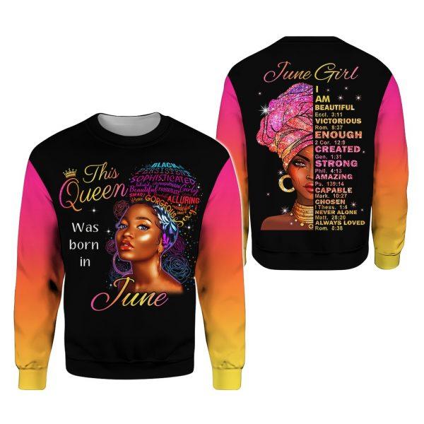 This Queen Was Born In June Girl Custom Name Crewneck Sweatshirt For Men & Women