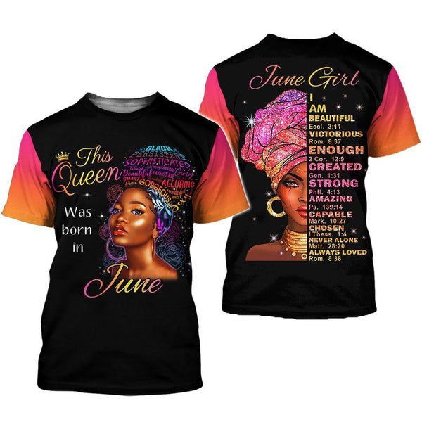 This Queen Was Born In June Girl Custom Name T Shirt For Men & Women