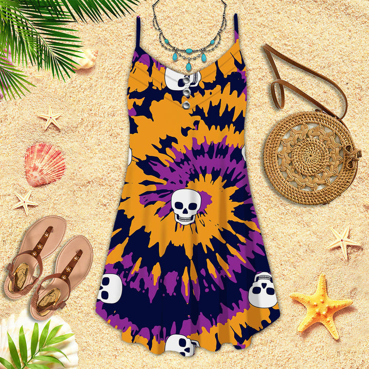 Tie Dye With Skull Pattern Spaghetti Strap Summer Dress | SD1364