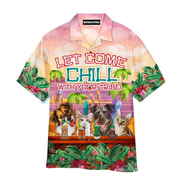 Tiki Hut Cat Lets Come And Chill With Your Tribe Aloha Hawaiian Shirts For Men And For Women HW-FA1626 Gerbera Prints