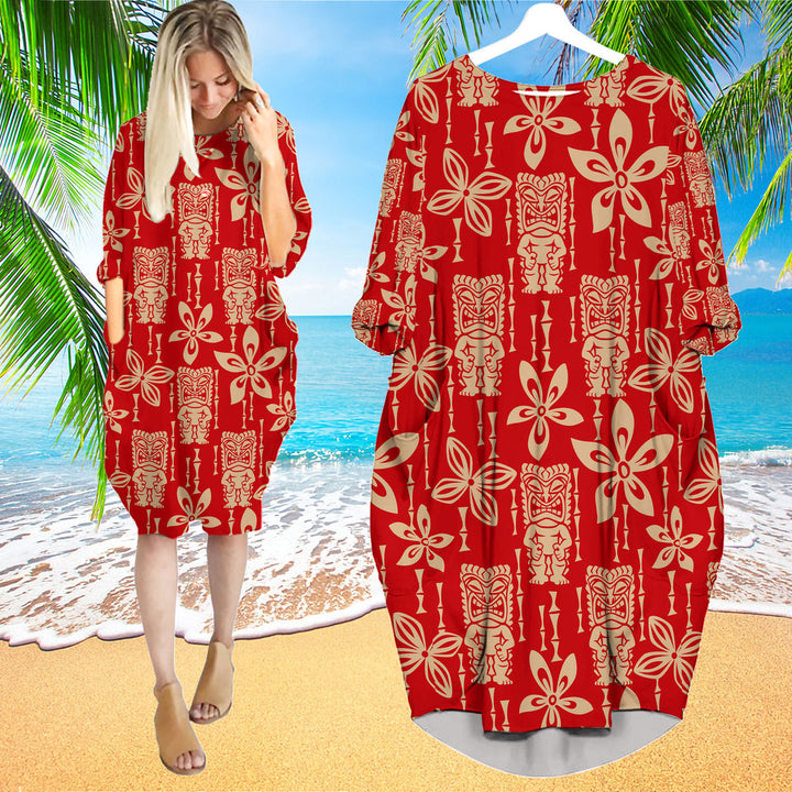 Tiki Tapa Pattern Long Sleeve Midi Dress | MD1230