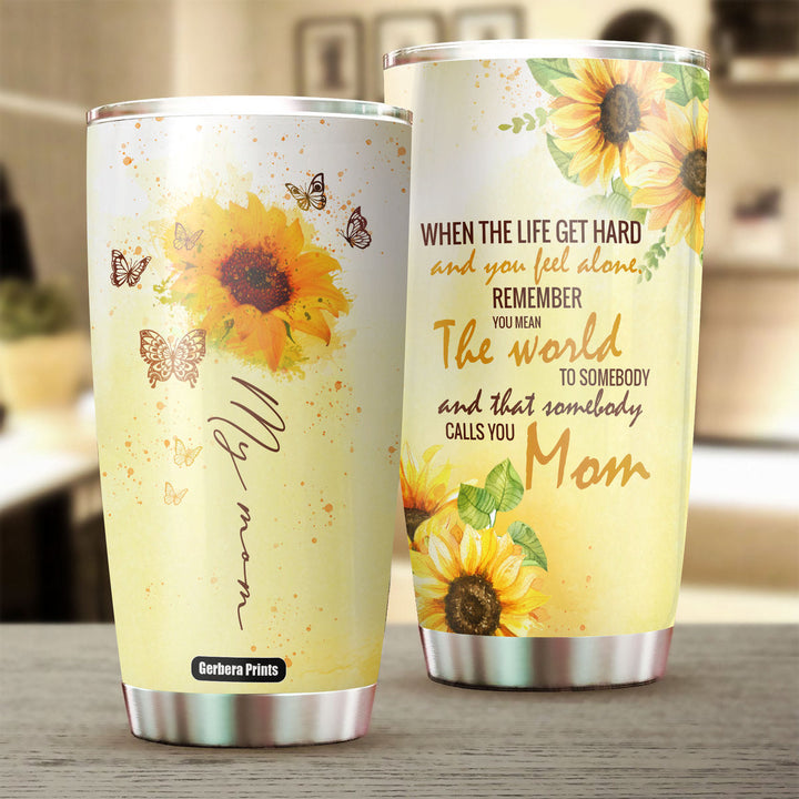 To Mom Mother's Day Sunflower Butterfly Stainless Steel Tumbler Cup | Travel Mug | TC5900-20oz-Gerbera Prints.