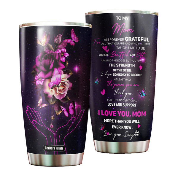 To My Mom From Daughter Butterfly Flowers Mother's Day Stainless Steel Tumbler Cup | Travel Mug | TC5899-20oz-Gerbera Prints.