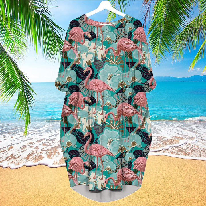 Today I'm Just Flamazing Flamingo Tropical Long Sleeve Midi Dress | MD1440