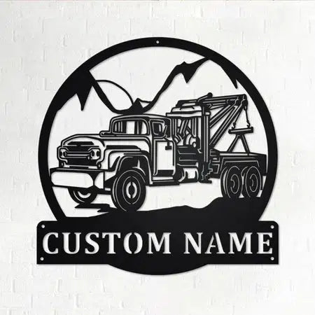 Tow Truck Custom Cut Metal Sign | MN1548-Black-Gerbera Prints.