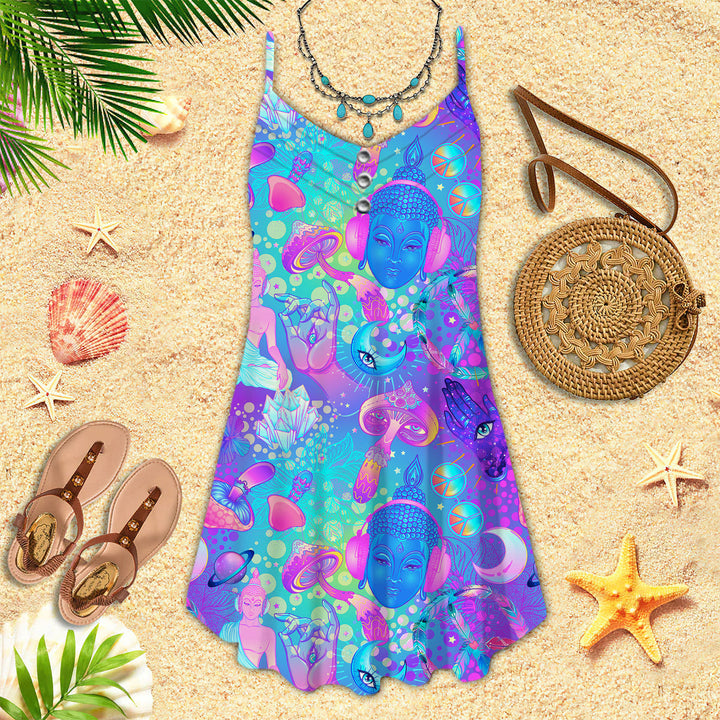 Trippy Hippie Neon Mushroom Strap Summer Dress | SD1629