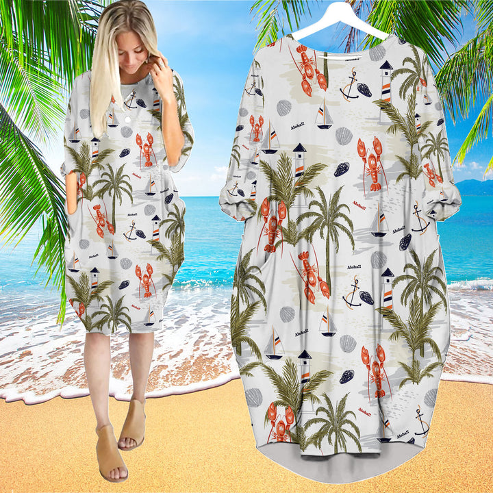 Tropical Lobster Aloha Long Sleeve Midi Dress | MD1560