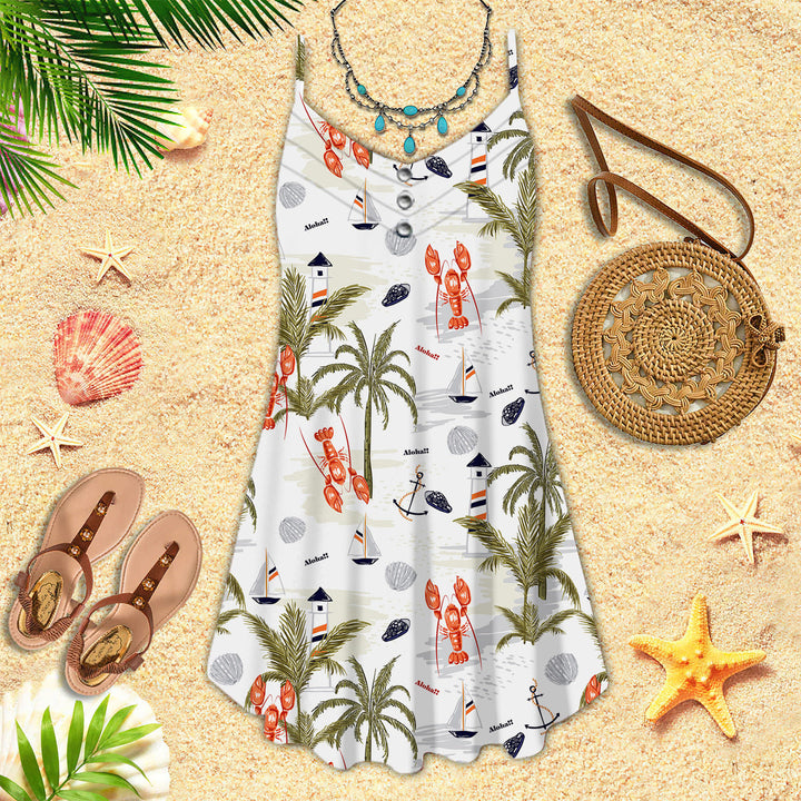 Tropical Lobster Aloha Spaghetti Strap Summer Dress | SD1560