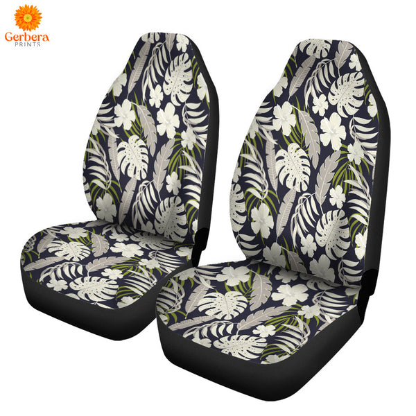 Tropical Seamless With White Flowers And Plants Pattern Car Seat Cover Car Interior Accessories CSC5521