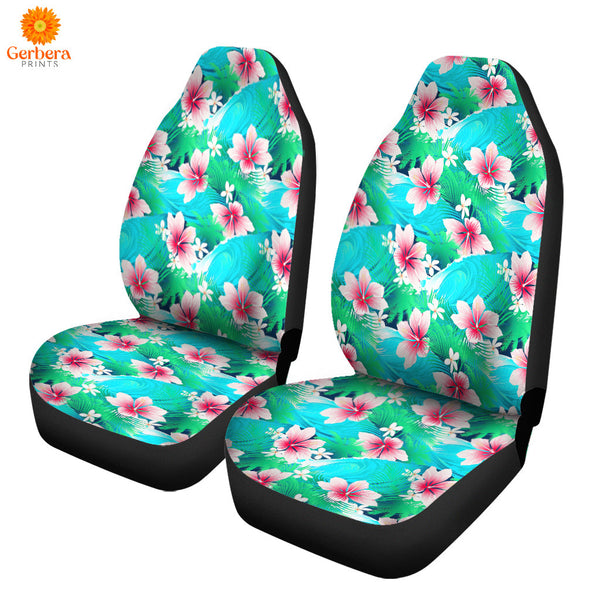 Tropical White Hibiscus Flowers With Green Leaves Car Seat Cover Car Interior Accessories CSC5464