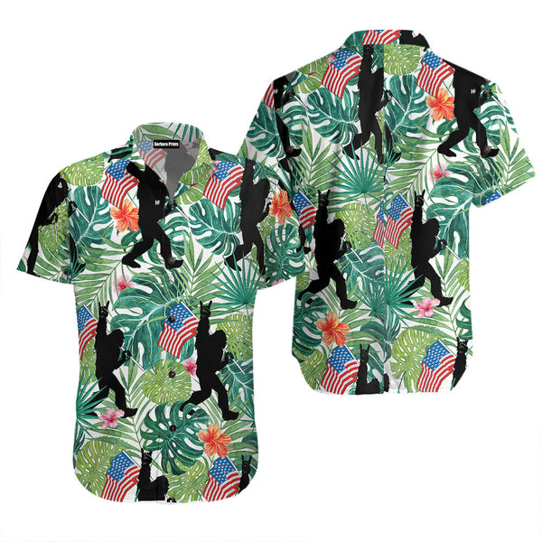 Tropical Hold Floral Usa Flag Bigfoot Hawaiian Shirt