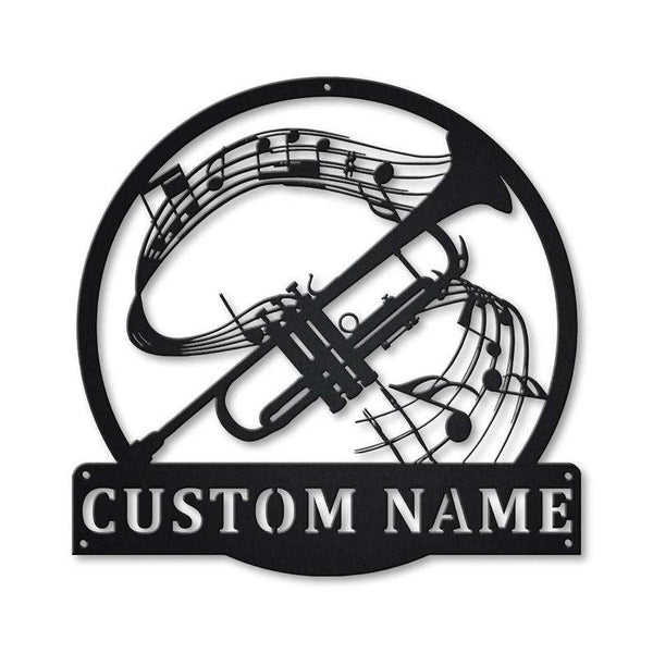 Trumpet Monogram Custom Cut Metal Sign | MN1046-Black-Gerbera Prints.