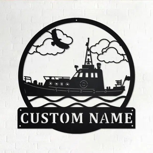 Tugboat Custom Cut Metal Sign | MN1559-Black-Gerbera Prints.