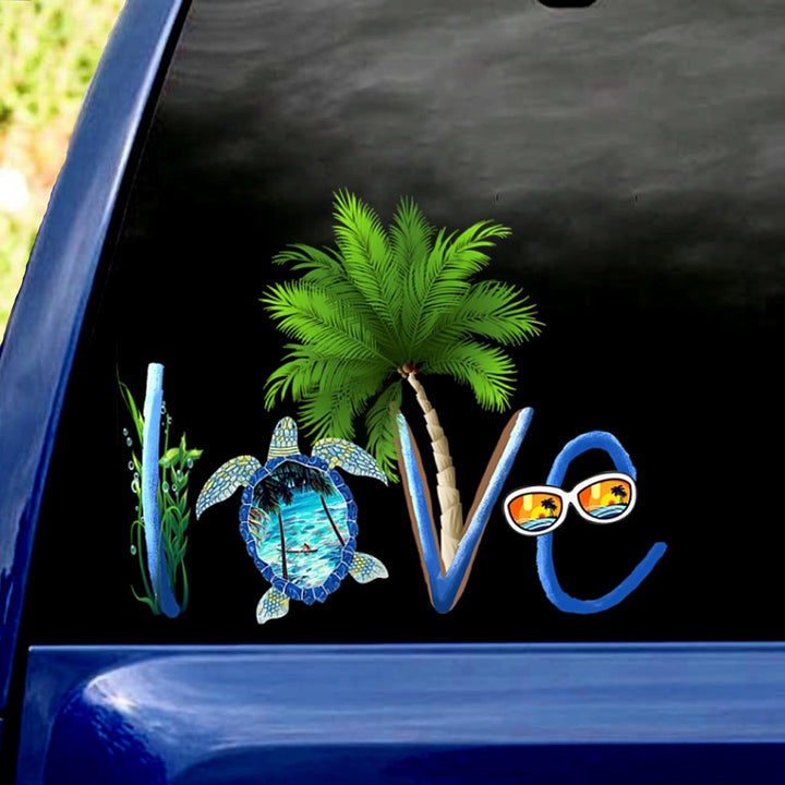 Turtle Love Beach Car Decal Sticker | Waterproof | PVC Vinyl | CS1274