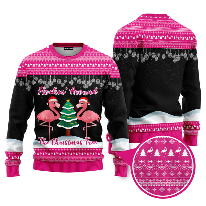 Flocking Around Flamingo Funny Ugly Christmas Sweater