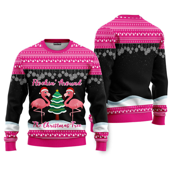 Flocking Around Flamingo Funny Ugly Christmas Sweater