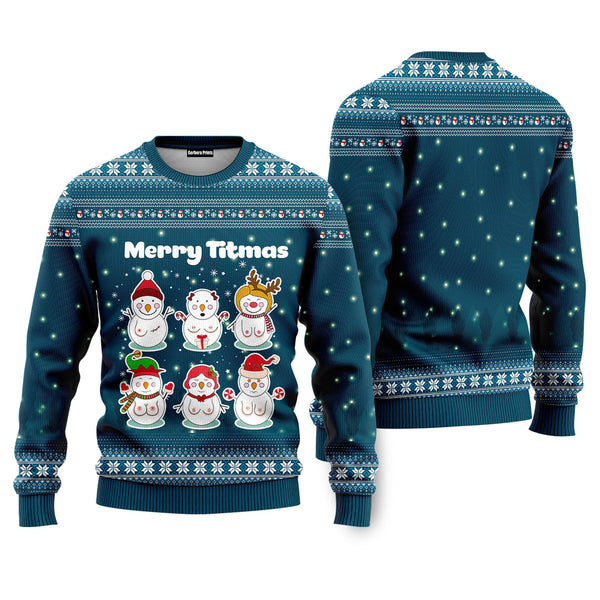 Merry Titmas Naughty Snowman Funny Ugly Christmas Sweater 