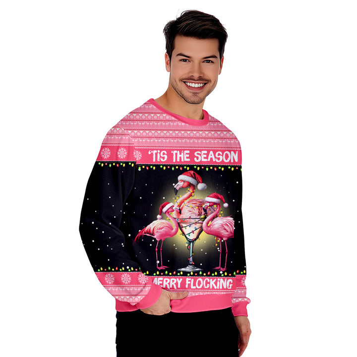 Flamingo Tis The Season Merry Flocking Funny Ugly Christmas Sweater 