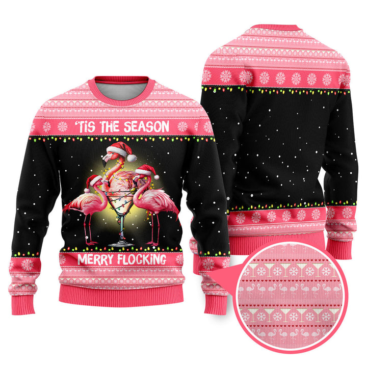 Flamingo Tis The Season Merry Flocking Funny Ugly Christmas Sweater 