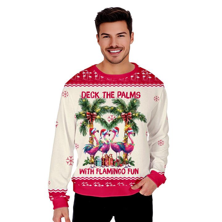 The Palms With Flamingo Funny Ugly Christmas Sweater 