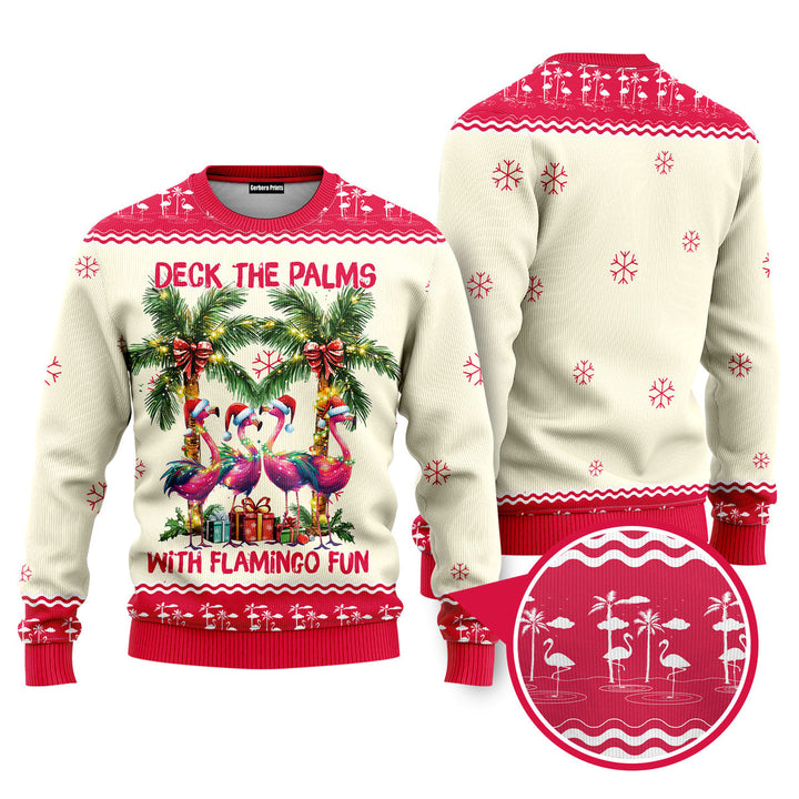 The Palms With Flamingo Funny Ugly Christmas Sweater 