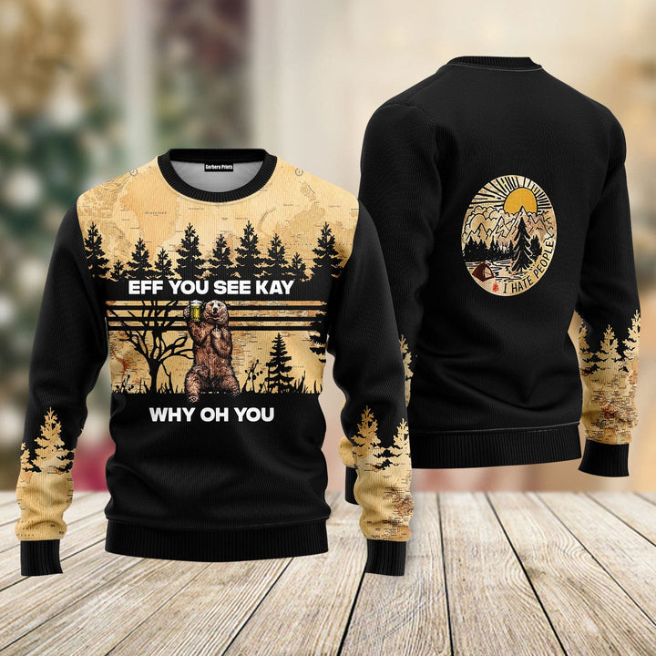 Eff Bear Beer You See Kay Why Oh You Ugly Christmas Sweater1004