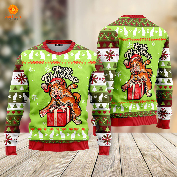 Funny Cat Merry Christmas Ugly Christmas Sweater For Men & Women Adult UH1114