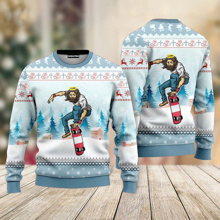 Funny Christian Skateboarding Ugly Christmas Sweater