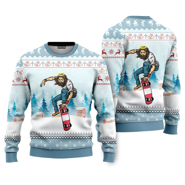 Funny Christian Skateboarding Ugly Christmas Sweater