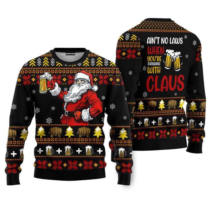 Funny Drinking With Claus Ugly Christmas Sweater