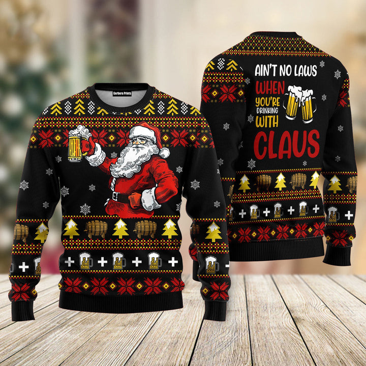 Funny Drinking With Claus Ugly Christmas Sweater