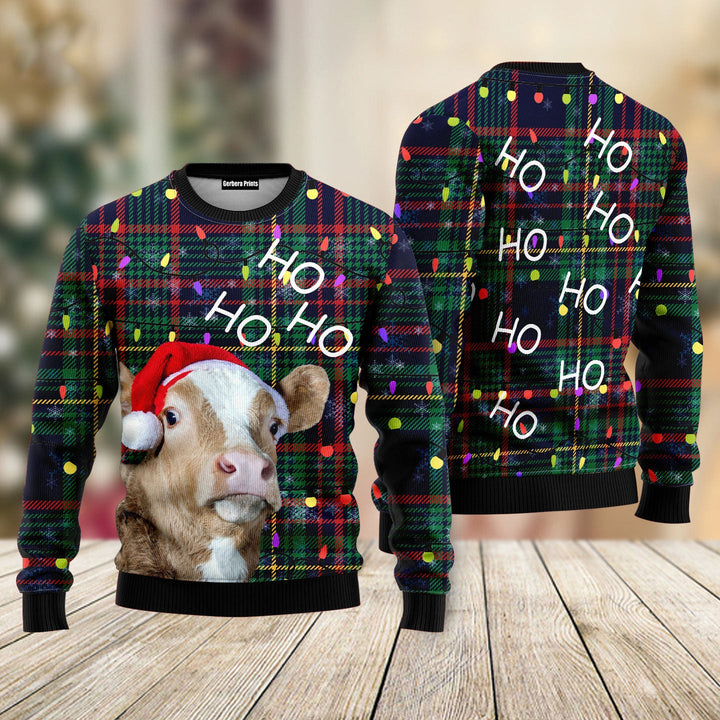 Ho Ho Ho Cow Christmas Tree Ugly Christmas Sweater