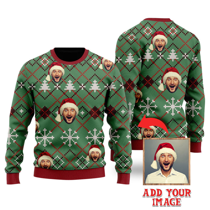 Custom Funny Face In Christmas Green Custom Christmas Sweater