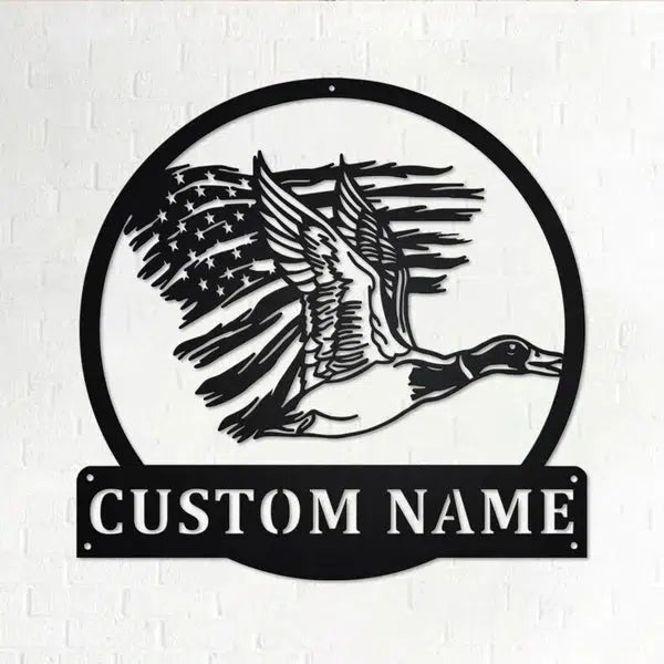 US Flag Duck Custom Cut Metal Sign | MN1560-Black-Gerbera Prints.