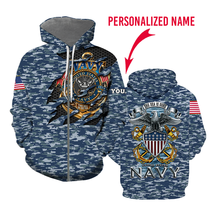 US Navy Custom Name Zip Up Hoodie For Men & Women