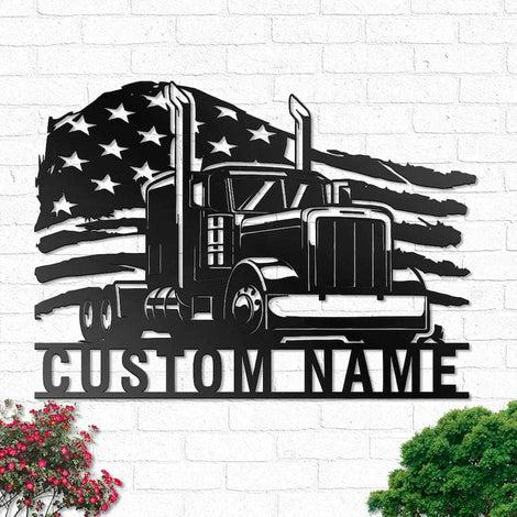US Truck Driver Metal Wall Art Custom Cut Metal Sign | MN1504-Black-Gerbera Prints.