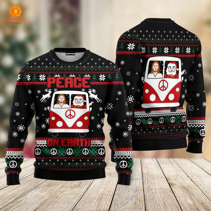 Jesus & Santa Peace On Earth Ugly Christmas Sweater | For Men & Women | US1281-Colorful-Gerbera Prints.