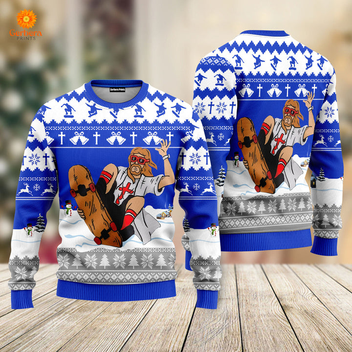 Jesus Skateboarding Christmas Ugly Christmas Sweater | For Men & Women | US3412 - Gerbera Prints.