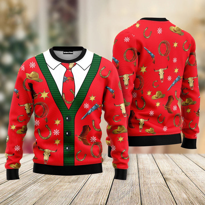 Cowboy Cardigan Ugly Christmas Sweater