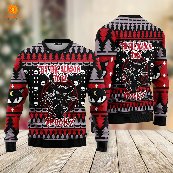 Black Cat Spooky Halloween Ugly Christmas Sweater For Men & Women US5080N