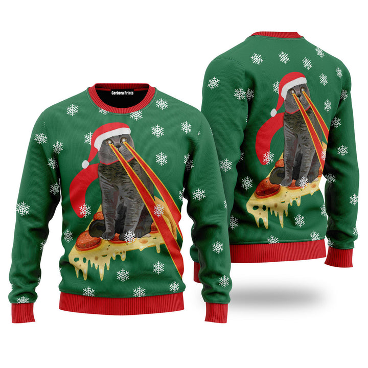 Pizza Cat With Laser Eyes Ugly Christmas Sweater