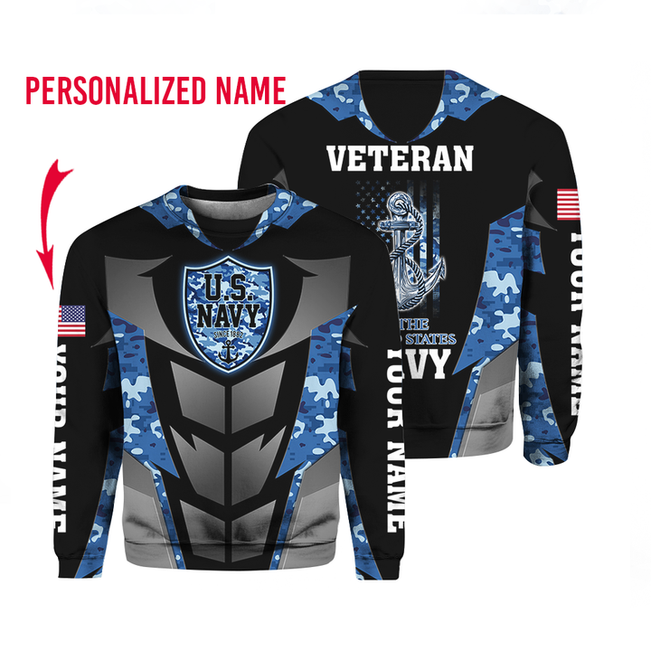 U.S Navy Veteran Custom Name Crewneck Sweatshirt For Men & Women