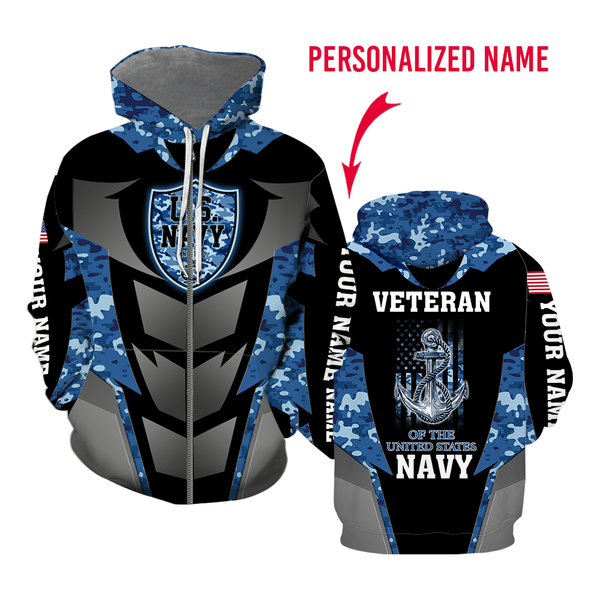 U.S Navy Veteran Custom Name Zip Up Hoodie For Men & Women