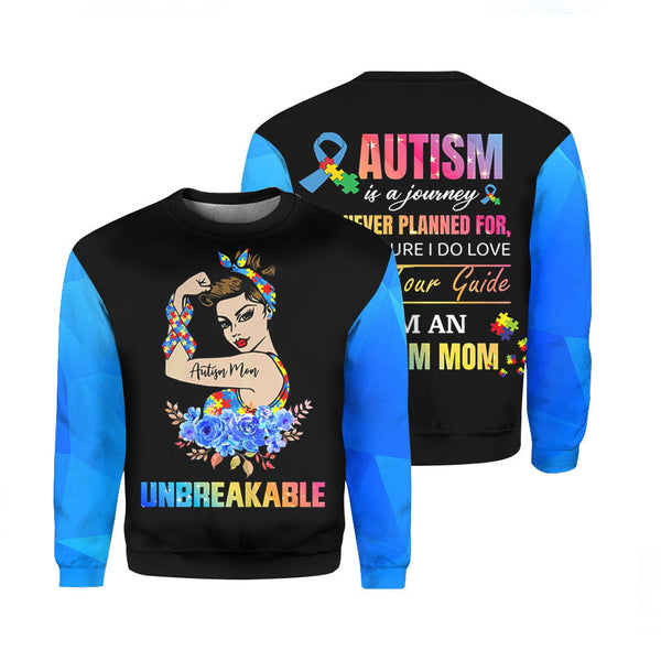 Unbreakable Autism Mom Crewneck Sweatshirt Over Print | For Men & Women | HP5732-Crewneck Sweatshirt-Gerbera Prints.