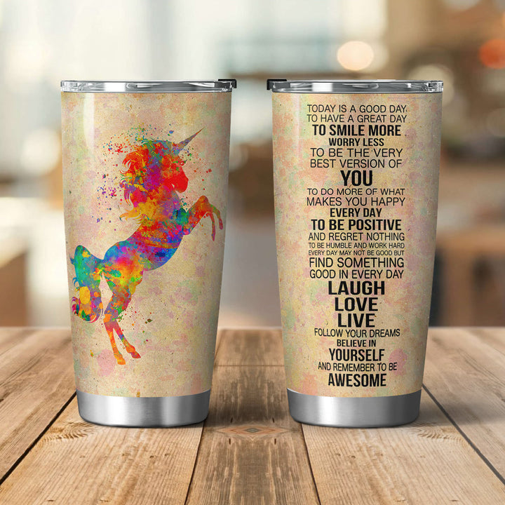Unicorn Today Is A Good Day Stainless Steel Tumbler Cup | Travel Mug | TC3721-20oz-Gerbera Prints.